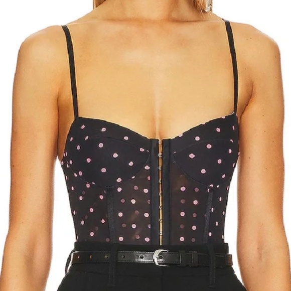 Free People Night Rhythm Corset Bodysuit Black Dot Combo - Picture 1 of 5